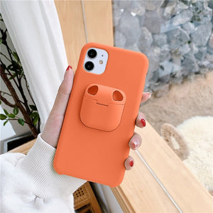 Open image in slideshow, 2 in 1 Earphone Storage Box For Airpods Phone Case for iPhone 11 Pro XS Max 7 8 Plus X XR Liquid Silicone Headset Holder Cover
